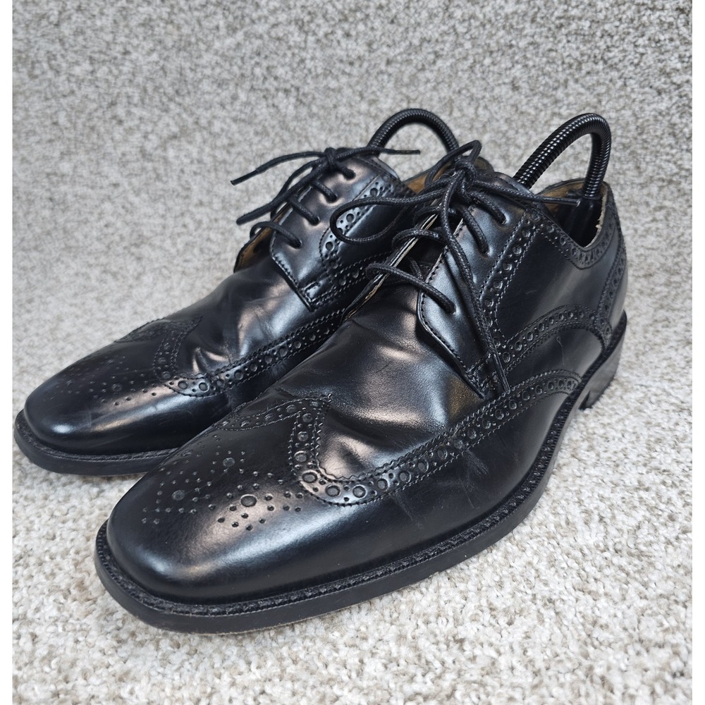 Cole Haan Black Leather Brogue Wingtip Derbys